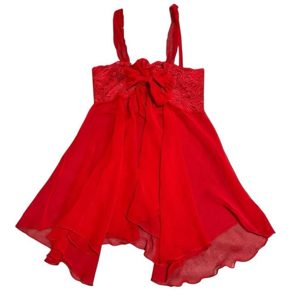 Victoria’s Secret Vintage 90s Red Babydoll Lace Mesh Chemise M